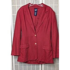 Gap Womens Blazer Jacket Large Shoulder Pads Buttons Red Pockets Linen Vintage